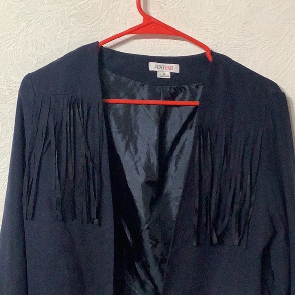 JustFab - Sz M - lightweight faux suede Navy Fringe Jacket with side pockets - Picture 3 of 9